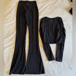 CRZ YOGA Black Flared Leggings and Top Set